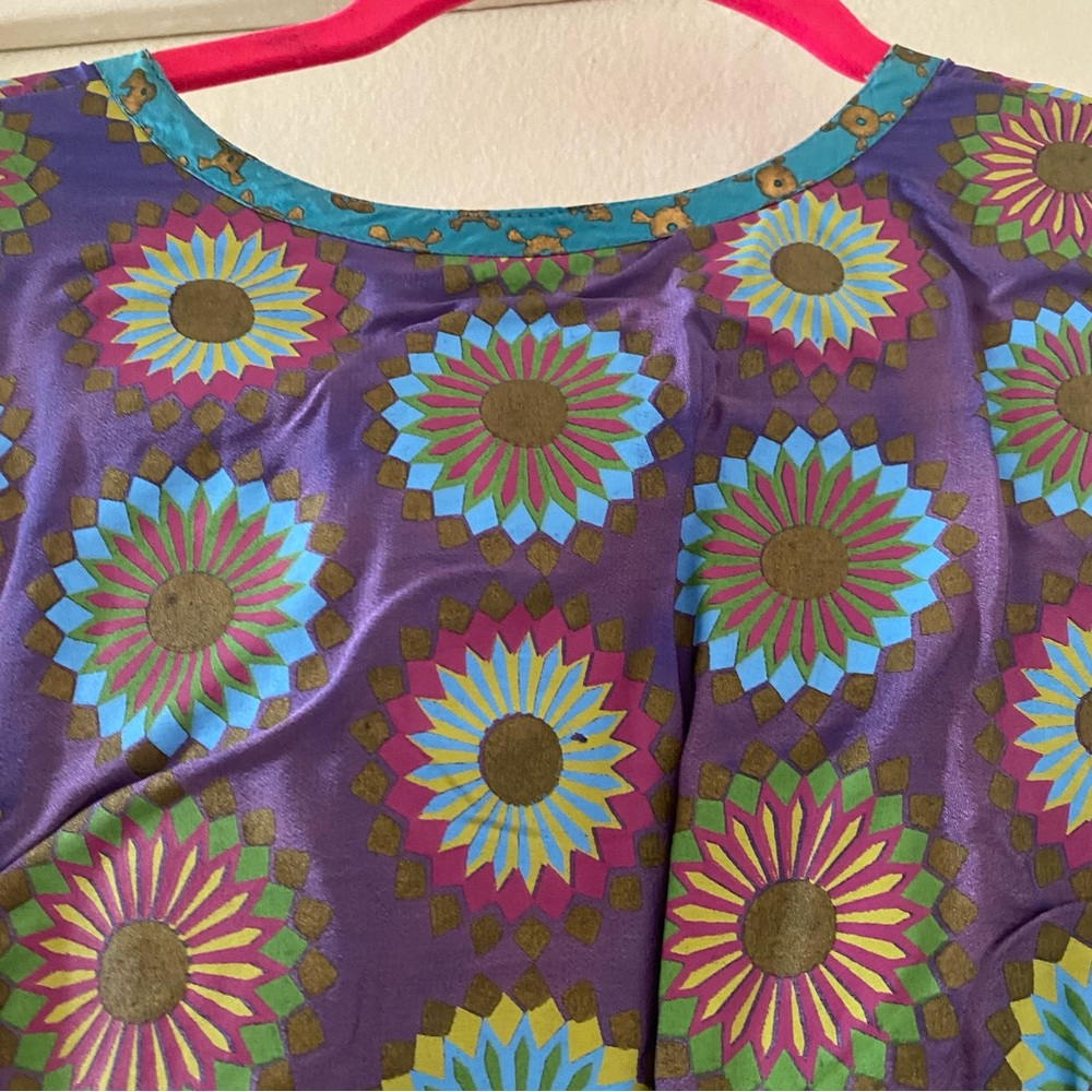 Fish Fry Anthropologie Blue and Purple Floral Midi Dress with Waist Tie in Back - Picture 6 of 6